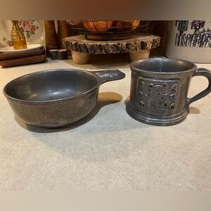Vintage Carson Pewter Baby Cup & Bowl Set — Bear Design
